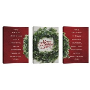 Merry Christmas Wreath Triptych 24in x 36in Canvas Prints