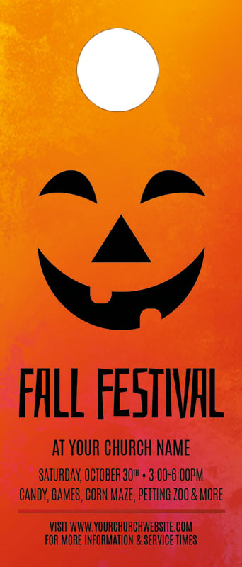 Orange Fall Festival Door Hanger - Church Invitations - Outreach Marketing