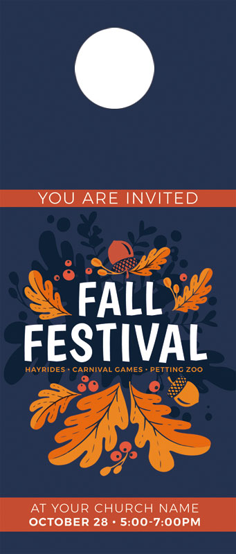 Orange Fall Festival Door Hanger - Church Invitations - Outreach Marketing