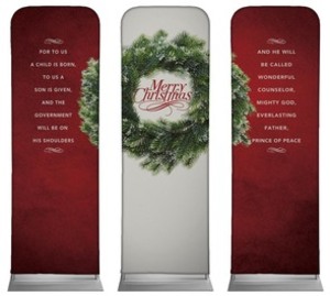 Merry Christmas Wreath Triptych 2' x 6' Sleeve Banner