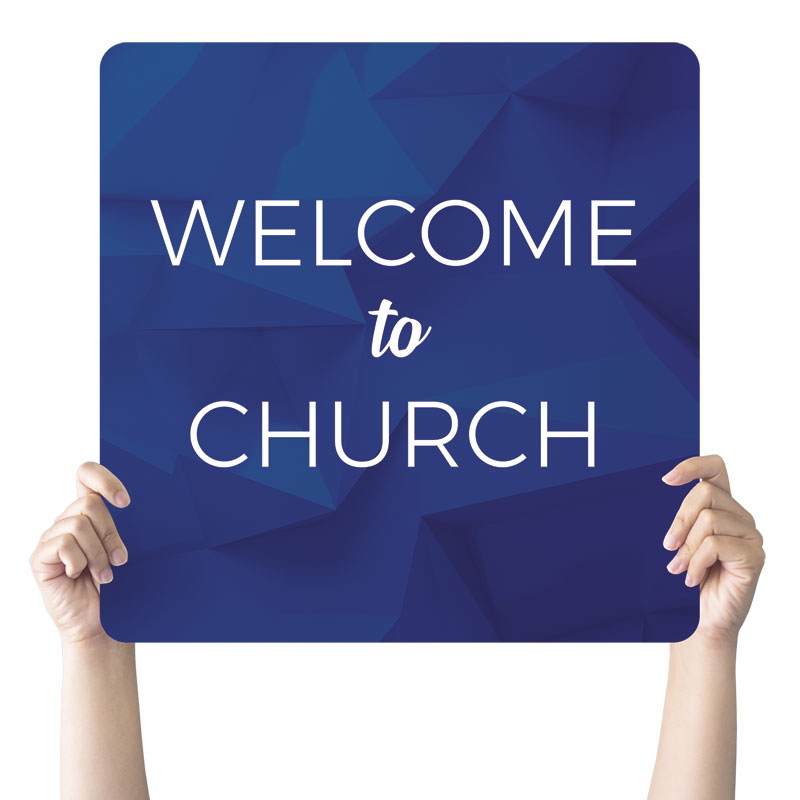 Blue Abstract Hand Held Handheld sign Church Banners Outreach Marketing