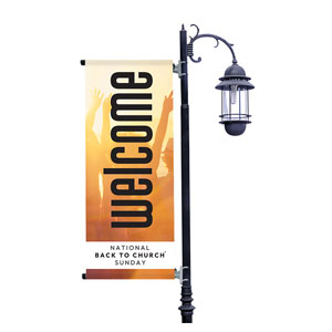Back to Church Welcomes You Orange Light Pole Banners