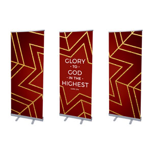 Red and Gold Snowflake Triptych 2'7" x 6'7"  Vinyl Banner