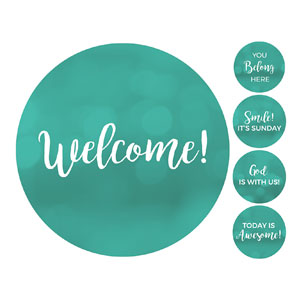 Turquoise Welcome Set Hand Held Circle Handheld Signs