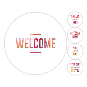 White and Bright Welcome Set Hand Held Circle Handheld Signs