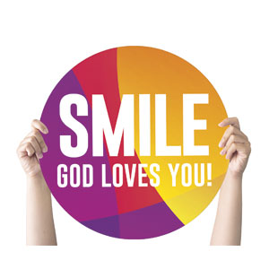 Curved Colors Smile Circle Handheld Signs