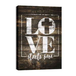 Love Starts Here Wood 24in x 36in Canvas Prints