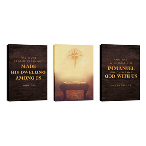Christmas Gold Manger Triptych 24in x 36in Canvas Prints