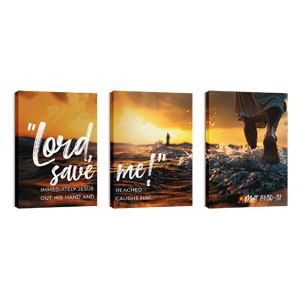 Scripture Prints Matthew 14:30-31 Triptych 24in x 36in Canvas Prints