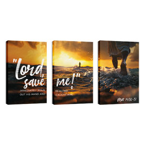 Scripture Prints Matthew 14:30-31 Triptych 30in x 50in Canvas Prints