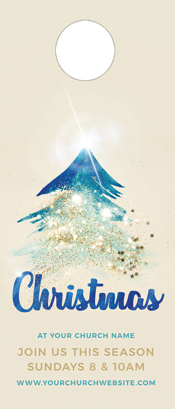 Door Hangers, Christmas, Christmas Sparkle Tree, Standard size 3.625 x 8.5, with 3 per 8.5 x 11 sheet
