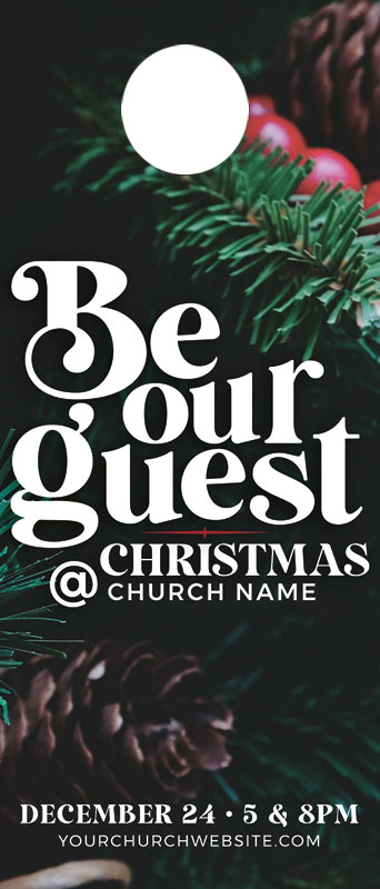 Door Hangers, Christmas, Be Our Guest Christmas, Standard size 3.625 x 8.5, with 3 per 8.5 x 11 sheet
