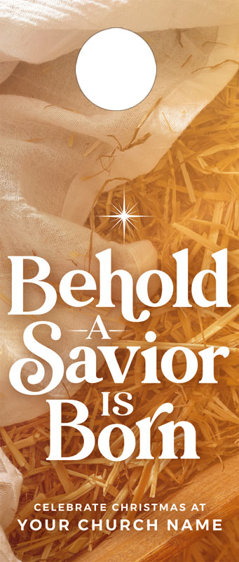 Door Hangers, Christmas, Behold A Savior, Standard size 3.625 x 8.5, with 3 per 8.5 x 11 sheet