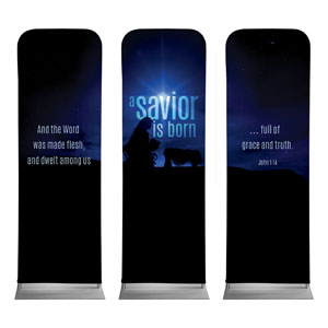 Blue Savior Born 2' x 6' Sleeve Banner