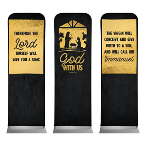 God With Us Gold Triptych 2' x 6' Sleeve Banner