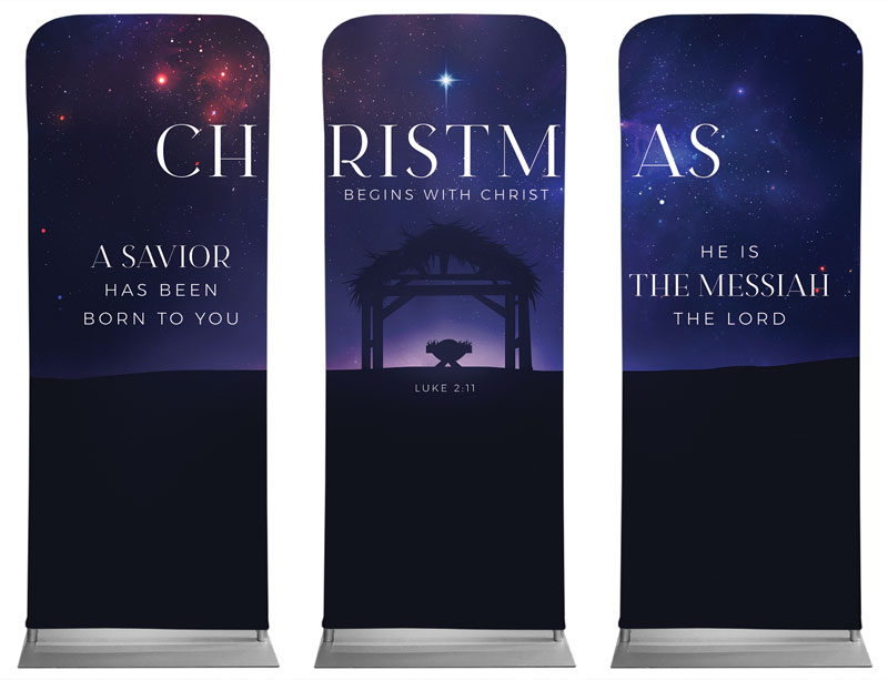 Banners, Christmas, Begins With Christ Manger Triptych, 2'7 x 6'7