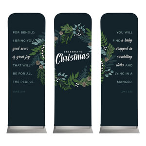 Christmas Floral Wreath Triptych 2' x 6' Sleeve Banner