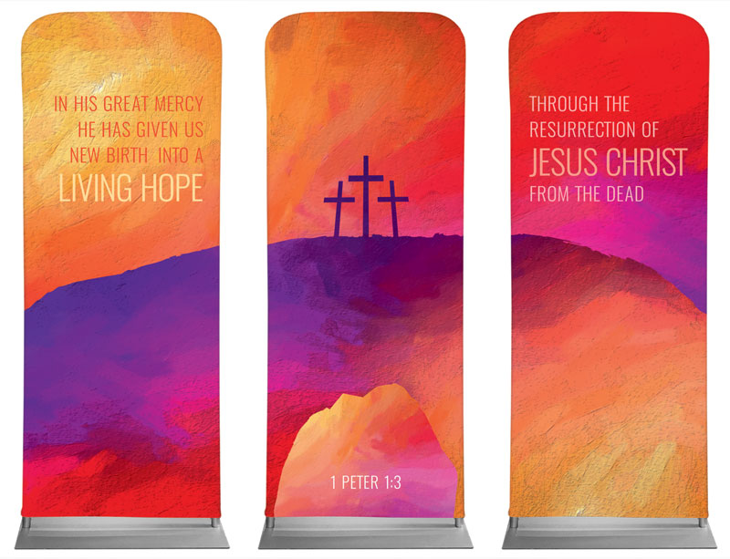 Banners, Easter, Calvary Paint Triptych, 2'7 x 6'7