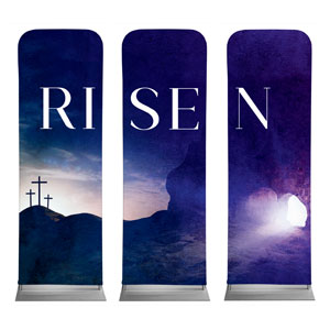 Risen Cross Tomb Triptych 2' x 6' Sleeve Banner