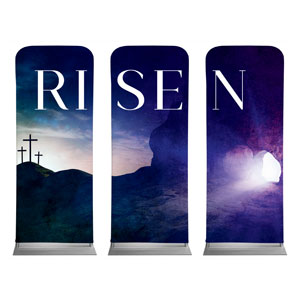 Risen Cross Tomb Triptych 2'7" x 6'7" Sleeve Banners