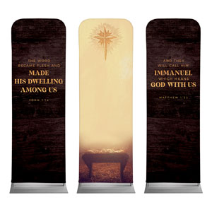 Christmas Gold Manger Triptych 2' x 6' Sleeve Banner