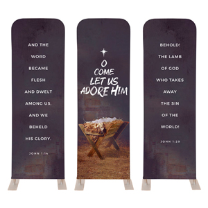 O Come Adore Manger Triptych 2' x 6' Sleeve Banner