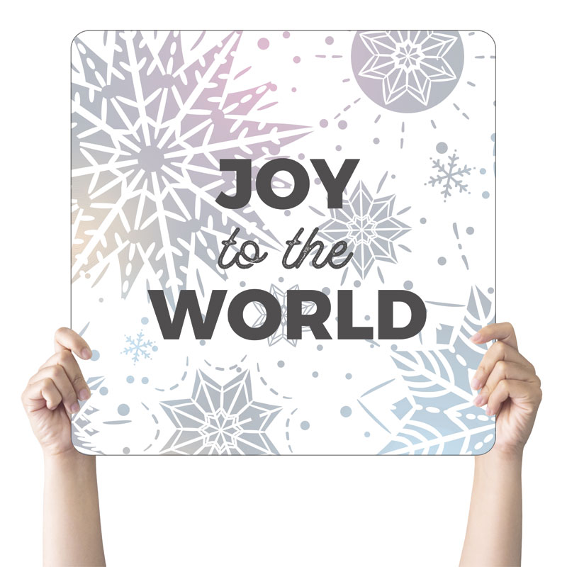 Handheld Signs, Christmas, Foil Snowflake White Joy, 21 x 21