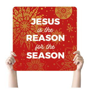 Foil Snowflake Red Reason Square Handheld Signs