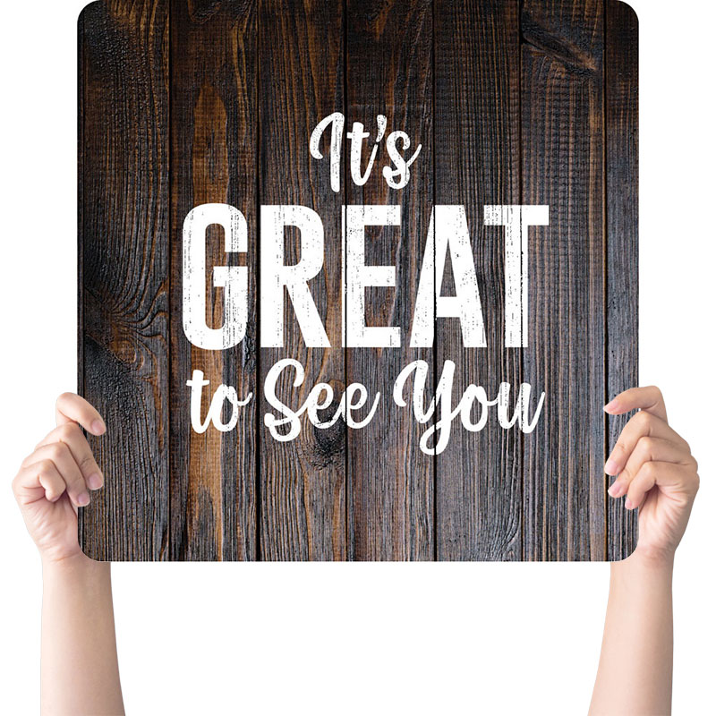 Handheld Signs, Welcome, Dark Wood Great, 21 Square
