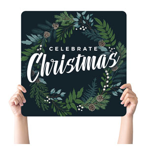 Christmas Floral Wreath Handheld sign 