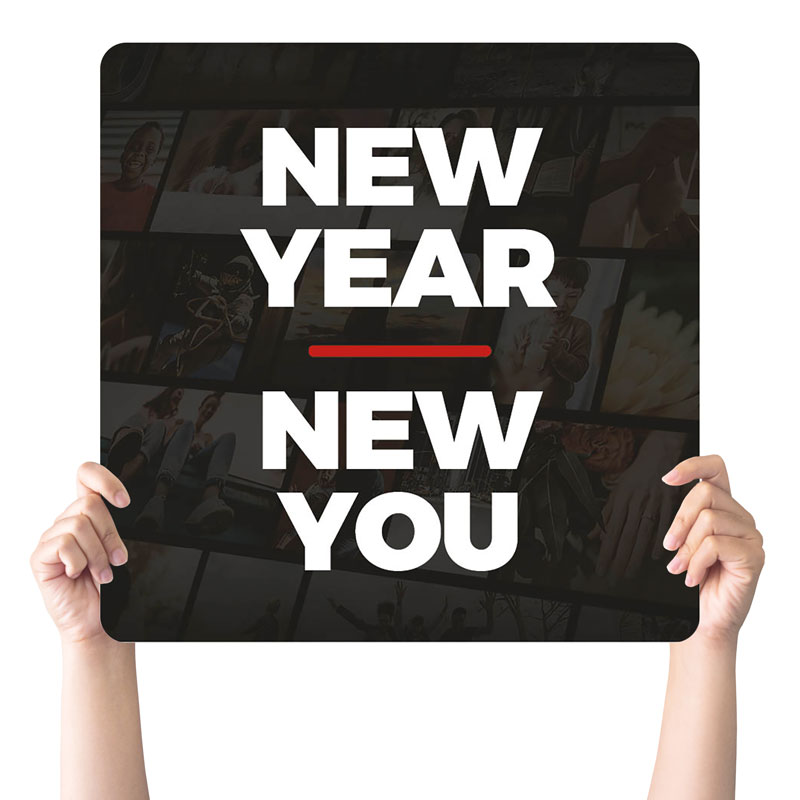 Handheld Signs, New Years, CMU New Beginning New Year Black, 21 Square