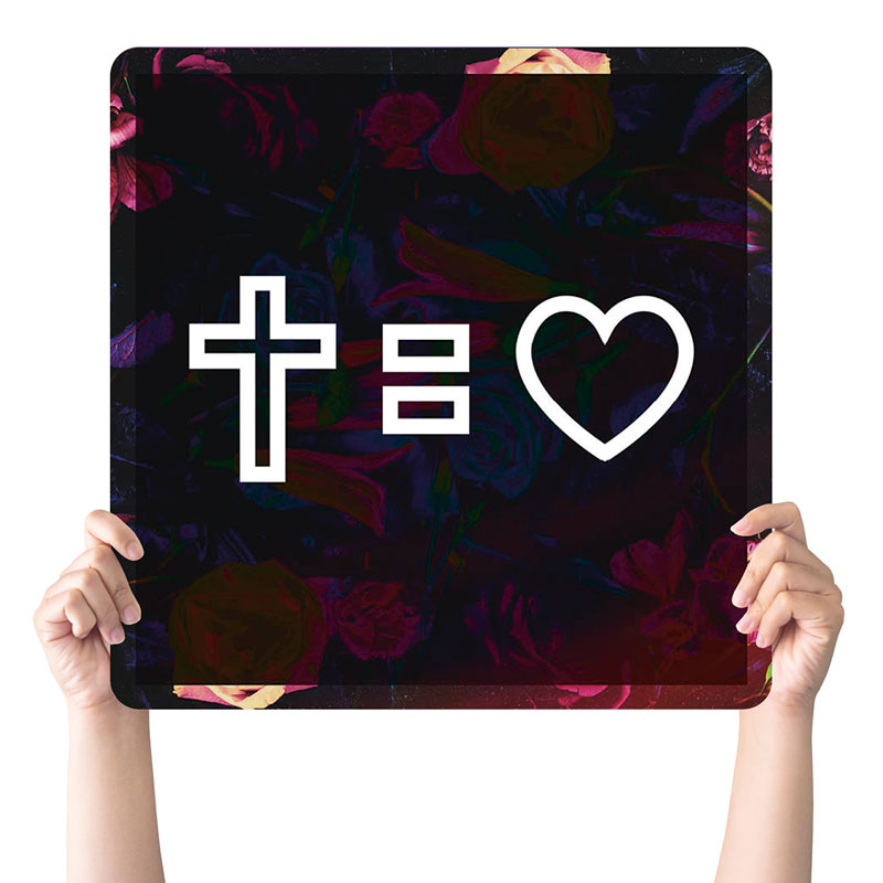 Handheld Signs, Easter, CMU Neon Easter Cross Equals Love, 21 Square