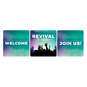 Revival is Here Set Square Handheld Signs