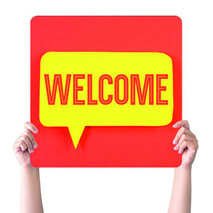 Bubble Welcome Square Handheld Signs