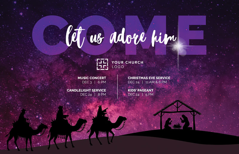 Church Postcards, Christmas, Come Let Us Adore, 5.5 X 8.5