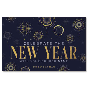 New Year Gold Fireworks Medium InviteCards