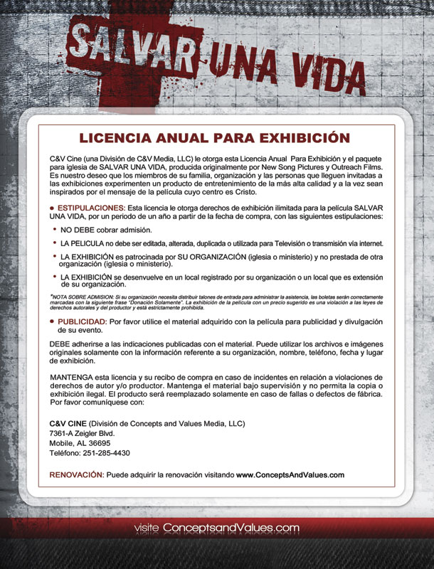 Movie License Packages, To Save A Life Youth, Salvar Una Vida License Renewal, 100 - 1,000 people  (Standard)