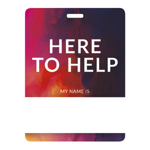 Vibrant Paint Here to Help Name Badges