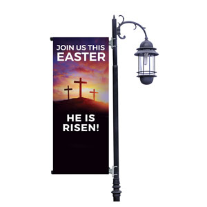 Risen Sunrise Crosses Light Pole Banners