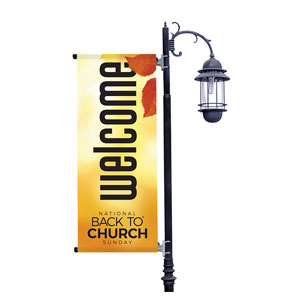 Back to Church Welcomes You Orange Leaves Light Pole Banners