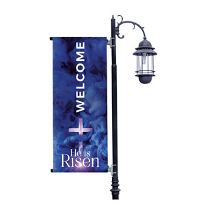 He Is Risen Blue Smoke Light Pole Banners