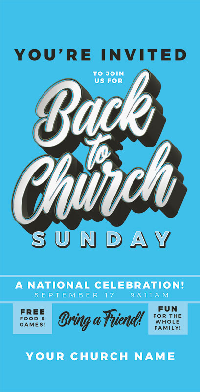 Church Postcards, Back To Church Sunday, Back to Church Sunday Celebration Blue, 5.5 x 11