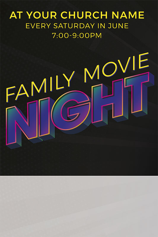 Posters, Summer - General, Family Movie Night Neon, 12 x 18