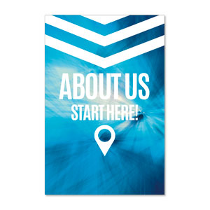 Chevron Blue About Us 23" x 34.5" Rigid Sign