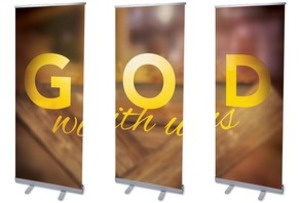 God With Us Manger Triptych 2'7" x 6'7"  Vinyl Banner