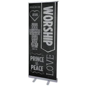 Chalkboard Art Worship 2'7" x 6'7"  Vinyl Banner