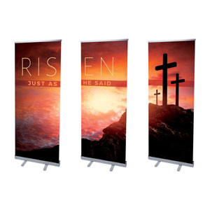 Risen Crosses Triptych 2'7" x 6'7"  Vinyl Banner