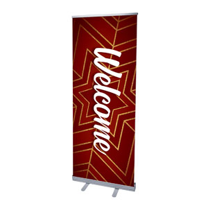 Red and Gold Snowflake Welcome 2'7" x 6'7"  Vinyl Banner