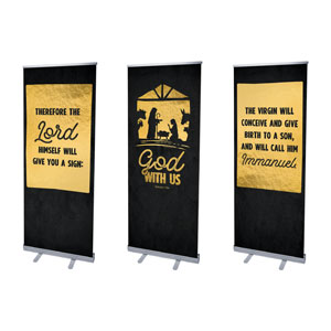 God With Us Gold Triptych 2'7" x 6'7"  Vinyl Banner