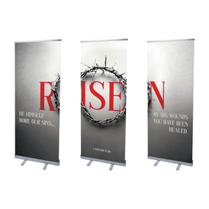Red Risen Crown Triptych 2'7" x 6'7"  Vinyl Banner